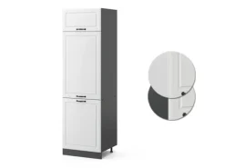 Vicco Kühlumbauschrank R-Line Hochschrank für die Küche Weiß Landhaus/Anthrazit 60 cm< Kühlschränke