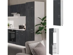 Vicco Kühlumbauschrank R-Line Hochschrank für die Küche Schwarz Beton/Weiß 60 cm Beton Anthrazit