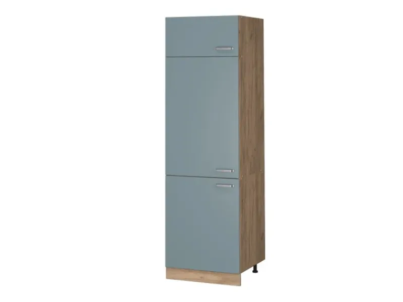 Vicco Kühlumbauschrank R-Line Hochschrank für die Küche Blau-Grau/Goldkraft Eiche 60 cm< Küchenschränke