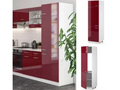 Discount Vicco Kühlumbauschrank R-Line Hochschrank für die Küche Bordeaux Hochglanz/Weiß 60 cm Bordeaux-Glanz