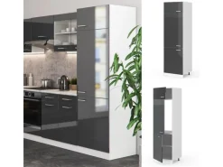 Online Vicco Kühlumbauschrank R-Line Hochschrank für die Küche Hochglanz/Weiß 60 cm Anthrazit