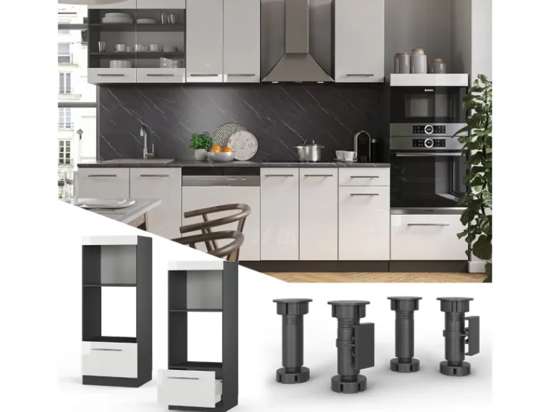 Küchenregale|Küchenschränke<Vicco Mikrowellenschrank Fame-Line Hochglanz/Anthrazit 60 cm Offen