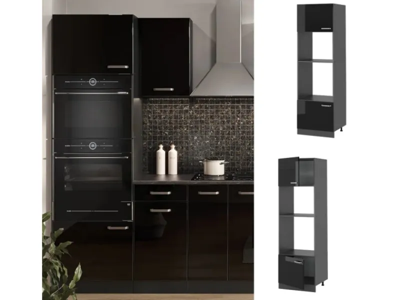 Vicco Mikrowellenschrank R-Line Küchenregal für die Mikrowelle Schwarz Hochglanz/Anthrazit 60 cm< Küchenregale|Küchenschränke