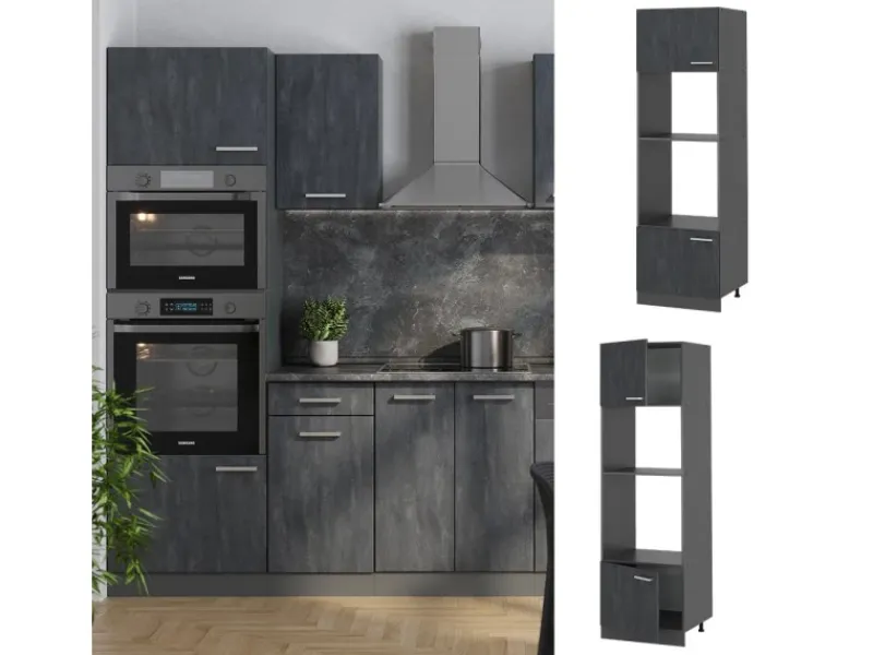 Clearance Vicco Mikrowellenschrank R-Line Küchenregal für die Mikrowelle Schwarz Beton/Anthrazit 60 cm Beton Anthrazit