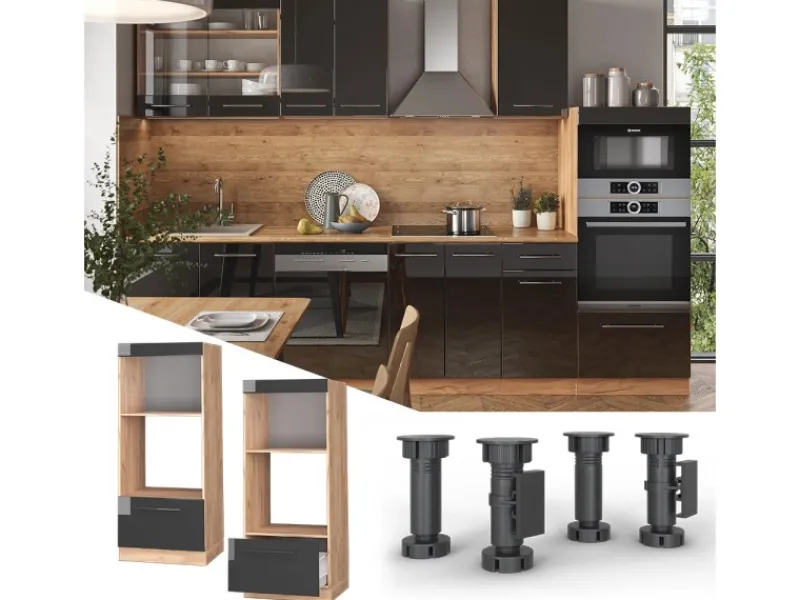 Sale Vicco Mikrowellenschrank Fame-Line Hochglanz/Goldkraft Eiche 60 cm Offen Anthrazit