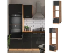 Best Vicco Mikrowellenschrank R-Line Hochglanz/Goldkraft Eiche 60 cm Anthrazit