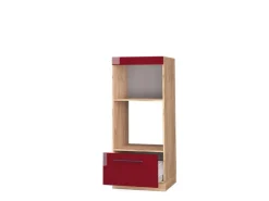 Vicco Mikrowellenschrank Fame-Line Bordeaux Hochglanz/Goldkraft Eiche 60 cm Offen Bordeaux-Glanz