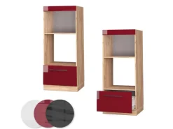 Vicco Mikrowellenschrank Fame-Line Bordeaux Hochglanz/Goldkraft Eiche 60 cm Offen Bordeaux-Glanz