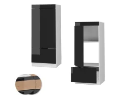 Küchenschränke<Vicco Mikrowellenschrank Fame-Line Schwarz Eiche Hochglanz 60 cm