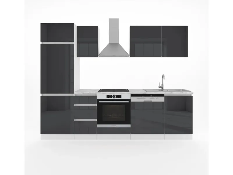Vicco Optima Küchenzeile Hochglanz 270 cm ohne ArbeitsplattegrifflosOptima ohne E-Geräte< Einbauküchen