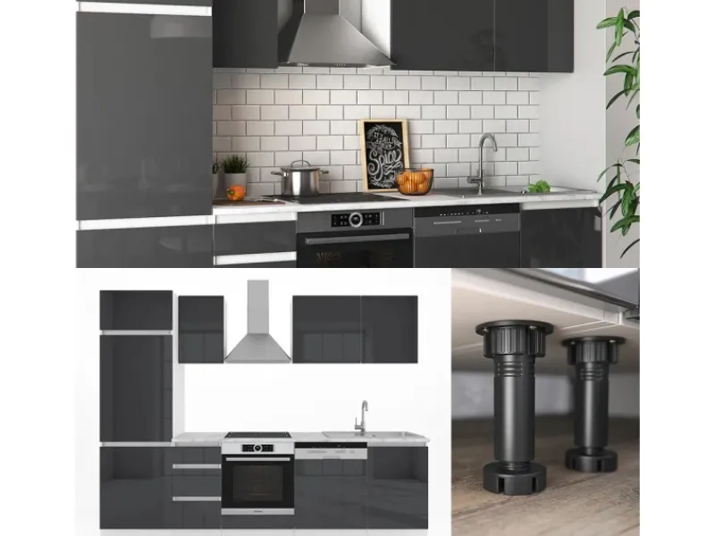 Vicco Optima Küchenzeile Hochglanz 270 cm ohne ArbeitsplattegrifflosOptima ohne E-Geräte< Einbauküchen