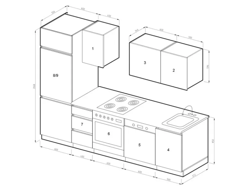 Vicco Optima Küchenzeile Hochglanz 270 cm ohne ArbeitsplattegrifflosOptima ohne E-Geräte< Einbauküchen