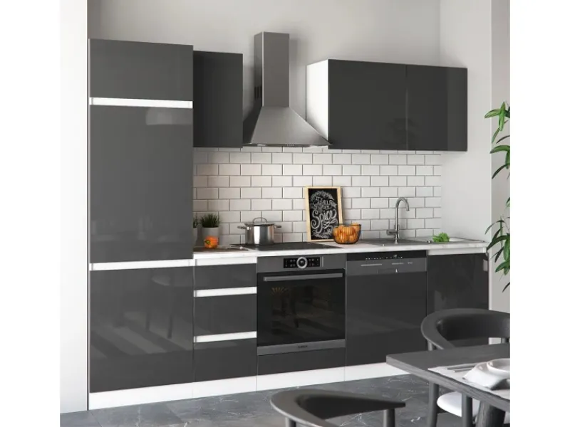 Vicco Optima Küchenzeile Hochglanz 270 cm ohne ArbeitsplattegrifflosOptima ohne E-Geräte< Einbauküchen