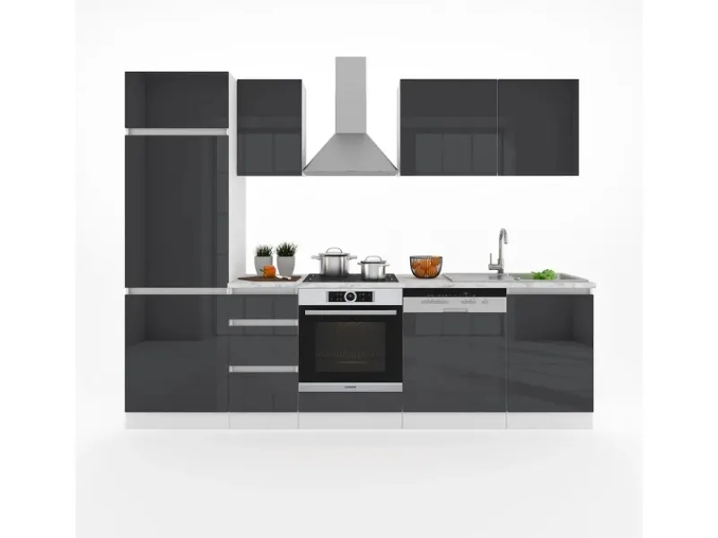 Vicco Optima Küchenzeile Hochglanz 270 cm ohne ArbeitsplattegrifflosOptima ohne E-Geräte< Einbauküchen