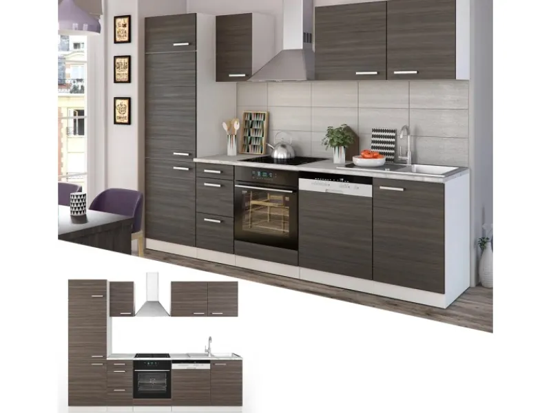 Vicco Optima Küchenzeile /Weiß 270 cm ohne ArbeitsplatteOptima ohne E-Geräte< Einbauküchen