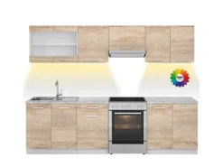 Vicco Raul Küchenzeile Sonoma 270 cm AP Marmor mit LED-LeistenRaul ohne E-Geräte< Einbauküchen