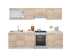 Vicco Raul Küchenzeile Sonoma 270 cm AP Marmor mit LED-LeistenRaul ohne E-Geräte< Einbauküchen