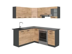 Winkelküchen|Einbauküchen<Vicco Rick Eckküche Anthrazit/Goldkraft Eiche 187 x 167 cm AP SchwarzRick ohne E-Geräte