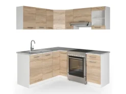 Vicco Rick Eckküche Weiß/Sonoma 187 x 167 cm AP MarmorRick ohne E-Geräte Sonoma-Weiß