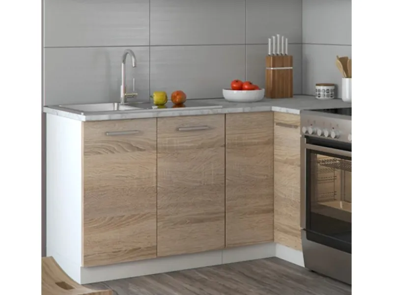 Vicco Rick Eckküche Weiß/Sonoma 187 x 167 cm AP MarmorRick ohne E-Geräte Sonoma-Weiß
