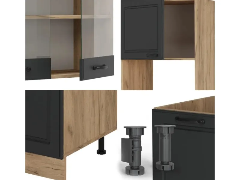 Vicco R-Line Eckküche Anthrazit Landhaus/Goldkraft Eiche 237 x 247 cm AP Anthrazit ohne E-Geräte< Winkelküchen|Einbauküchen