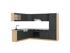 Winkelküchen<Vicco R-Line Eckküche Anthrazit Landhaus/Goldkraft Eiche 227 x 287 cm AP Marmor ohne E-Geräte