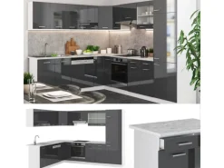 Winkelküchen|Kücheninseln<Vicco R-Line Eckküche /Weiß 227 x 287 cm AP Marmor ohne E-Geräte