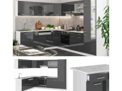 Winkelküchen|Einbauküchen<Vicco R-Line Eckküche /Weiß 227 x 287 cm AP Anthrazit ohne E-Geräte