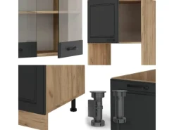 Vicco R-Line Eckküche Anthrazit Landhaus/Goldkraft Eiche 237 x 247 cm AP Marmor ohne E-Geräte< Winkelküchen|Einbauküchen