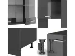 Winkelküchen|Einbauküchen<Vicco R-Line Eckküche Hochglanz/ 237 x 247 cm AP Marmor ohne E-Geräte