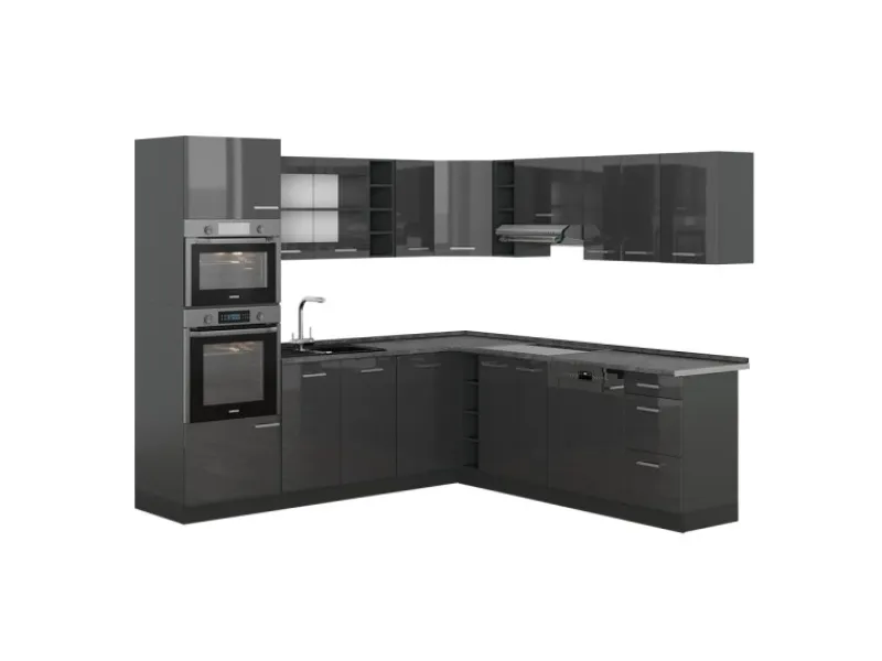 Hot Vicco R-Line Eckküche Hochglanz/ 237 x 247 cm AP ohne E-Geräte Anthrazit