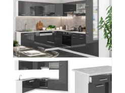 Outlet Vicco R-Line Eckküche /Weiß 227 x 287 cm ohne Arbeitsplatte ohne E-Geräte Anthrazit Hochglanz