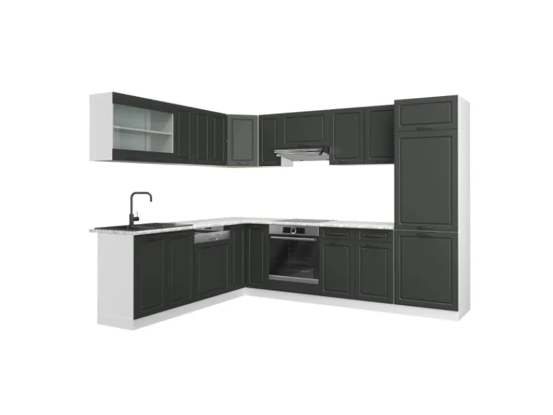 Winkelküchen|Kücheninseln<Vicco R-Line Eckküche Anthrazit Landhaus/Weiß 227 x 287 cm AP Marmor ohne E-Geräte