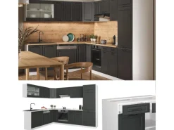 Winkelküchen|Kücheninseln<Vicco R-Line Eckküche Anthrazit Landhaus/Weiß 227 x 287 cm AP Marmor ohne E-Geräte
