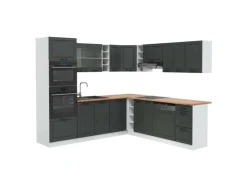 Outlet Vicco R-Line Eckküche Anthrazit Landhaus/Weiß 237 x 247 cm AP Eiche ohne E-Geräte Anthrazit Struktur