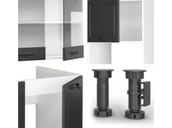 Outlet Vicco R-Line Eckküche Anthrazit Landhaus/Weiß 237 x 247 cm AP Eiche ohne E-Geräte Anthrazit Struktur