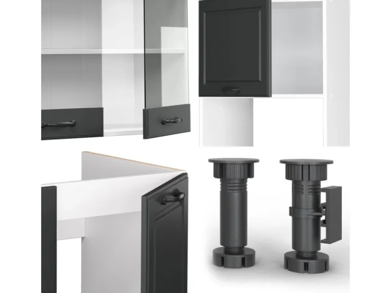 Outlet Vicco R-Line Eckküche Anthrazit Landhaus/Weiß 237 x 247 cm AP Eiche ohne E-Geräte Anthrazit Struktur