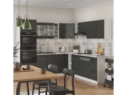 Küchenregale|Winkelküchen<Vicco R-Line Eckküche Anthrazit Landhaus/Weiß 237 x 60 cm ohne Arbeitsplatte ohne E-Geräte