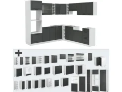 Küchenregale|Winkelküchen<Vicco R-Line Eckküche Anthrazit Landhaus/Weiß 237 x 60 cm ohne Arbeitsplatte ohne E-Geräte