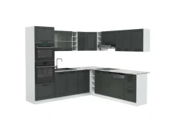 Winkelküchen<Vicco R-Line Eckküche Anthrazit Landhaus/Weiß 237 x 60 cm AP Marmor ohne E-Geräte