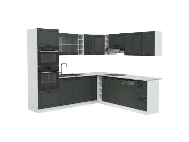 Winkelküchen<Vicco R-Line Eckküche Anthrazit Landhaus/Weiß 237 x 60 cm AP Marmor ohne E-Geräte