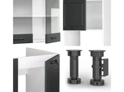 Winkelküchen<Vicco R-Line Eckküche Anthrazit Landhaus/Weiß 237 x 60 cm AP Marmor ohne E-Geräte