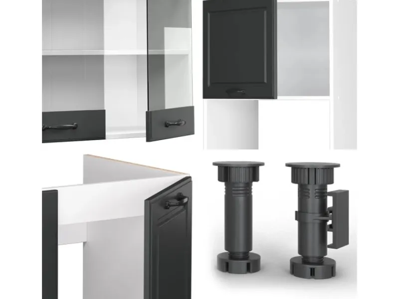 Winkelküchen<Vicco R-Line Eckküche Anthrazit Landhaus/Weiß 237 x 60 cm AP Marmor ohne E-Geräte