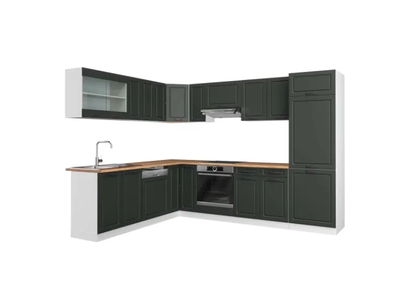 Vicco R-Line Eckküche Anthrazit Landhaus/Weiß 227 x 287 cm AP Eiche ohne E-Geräte< Winkelküchen