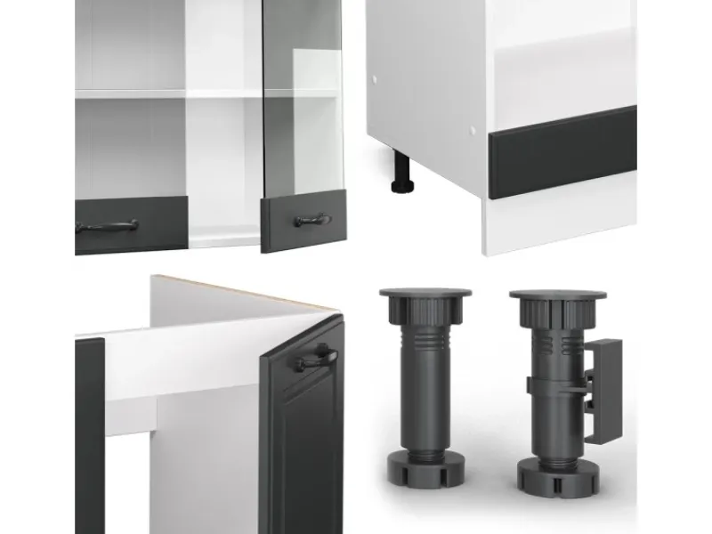 Vicco R-Line Eckküche Anthrazit Landhaus/Weiß 227 x 287 cm AP Eiche ohne E-Geräte< Winkelküchen