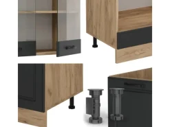 Discount Vicco R-Line Eckküche Anthrazit Landhaus/Goldkraft Eiche 227 x 287 cm AP Eiche ohne E-Geräte Anthrazit Struktur