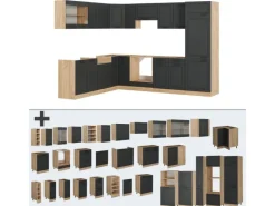 Discount Vicco R-Line Eckküche Anthrazit Landhaus/Goldkraft Eiche 227 x 287 cm AP Eiche ohne E-Geräte Anthrazit Struktur