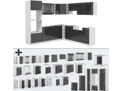 Outlet Vicco R-Line Eckküche /Weiß 237 x 60 cm AP Marmor ohne E-Geräte Anthrazit Hochglanz