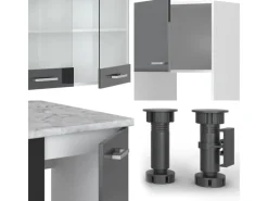 Winkelküchen|Küchenrückwände<Vicco R-Line Eckküche /Weiß 237 x 247 cm AP Anthrazit ohne E-Geräte