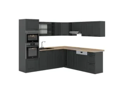 Clearance Vicco R-Line Eckküche Landhaus/ 237 x 247 cm AP Eiche ohne E-Geräte Anthrazit